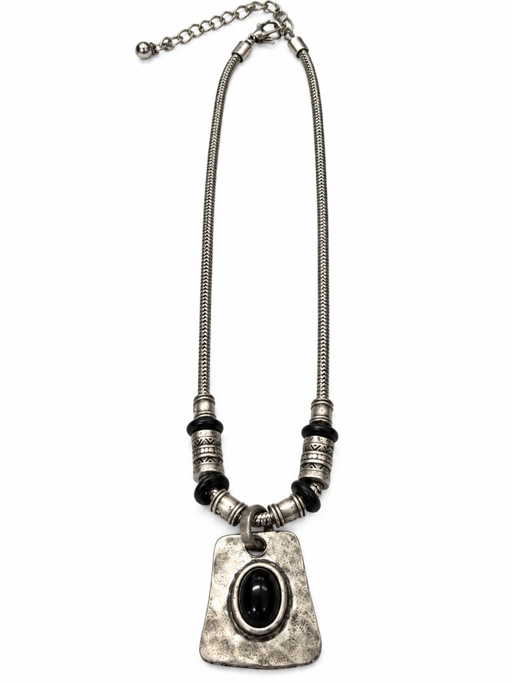 Chico’s Bohemian Necklace Black and Silver with Extender
